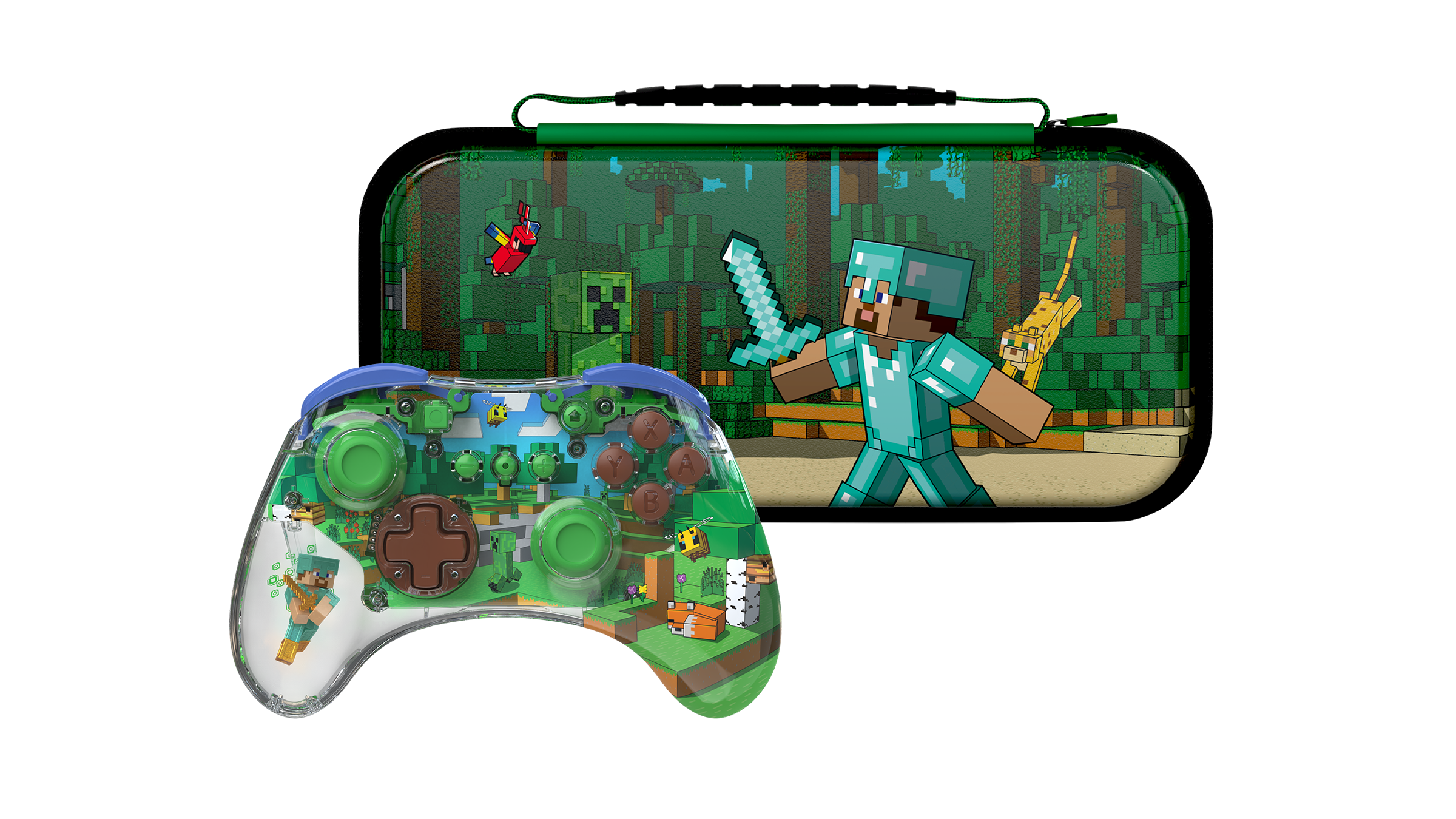Turtle Beach - PDP REALMz Wireless Controller: Minecraft Forest Biome + Travel Case Plus Minecraft Forest Battle for Nintendo Switch Bundle